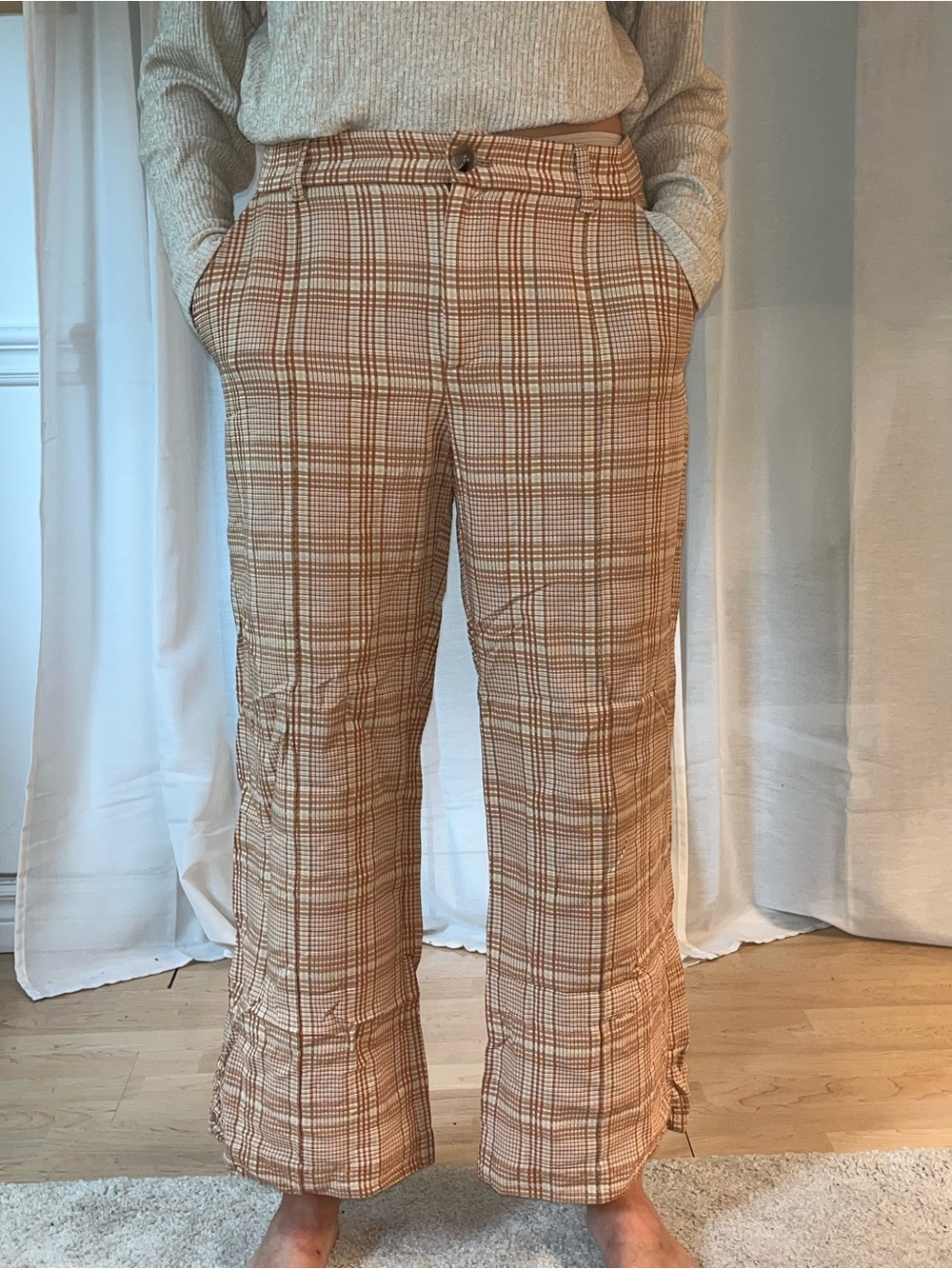 & Other Stories Tan Plaid Straight-Leg Chinos